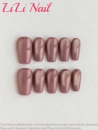 10片手工亚克力美甲贴片，美甲用品，棺材形美甲，短款美甲贴片，红色美甲，紫色美甲，圣诞美甲，价格实惠，可爱美甲，闪粉美甲，单色美甲贴片，秋季美甲贴片，经典款，猫眼款，纯色款，假指甲，美甲艺术，美甲套装，美甲师，UV灯美甲，含美甲工具