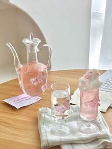 1pc Pink Butterfly Glass Tea Set, Dreamy Butterfly Red Tea Cup & Teapot Set, Exquisite Glass Butterfly Teapot & Teacup, Suitable For Home & Guest Tea Drinking