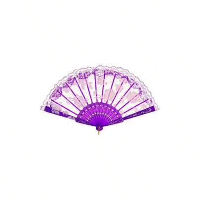 1Pieces 9 Inch Elegant Lace Floral Folding Hand Fans Suitable Wedding Dancing Party GiftsPurple