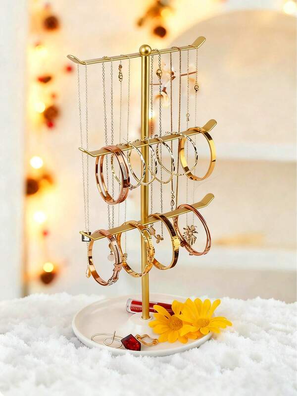 1 Stück eleganter dreistöckiger Metall-Halsketten-Ständer mit Schmuckablage für stilvolle Aufbewahrung und Präsentation von Halsketten, Ohrringen und Armbändern. Perfekter Ohrring-Schmuckständer für Zuhause, Schlafzimmer-Schminktisch-Organisation oder Schmuckeinzelhandel, ideal als Geschenk zu Feiertagen wie Weihnachten, Thanksgiving, Neujahr und Valentinstag. Verbessern Sie Ihre Schmuckpräsentation mit diesem eleganten Organizer, der Funktionalität und ästhetische Anziehungskraft für jeden Anlass vereint.