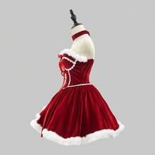 サンタ コスプレ レディース 可愛い サンタコス 衣装 帽子 ケープ付き 3点セット クリスマス サンタクロース 仮装 コスチューム 大きいサイズ 演出服 イベント パーティー 舞台 新年会 文化祭 - レッド - チェックする 4