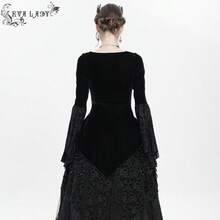EVA LADY 一件哥特式天鹅绒蕾丝系带多层喇叭袖上衣，适合哥特主题派对和艺术展览。 - 黑色 - 查看 4