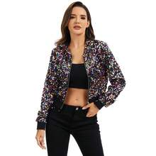 Women's Sequin Zip-Up Hooded Jacket With Ribbed Hem And Long Sleeves For Party Wear - Multicolor - View 5