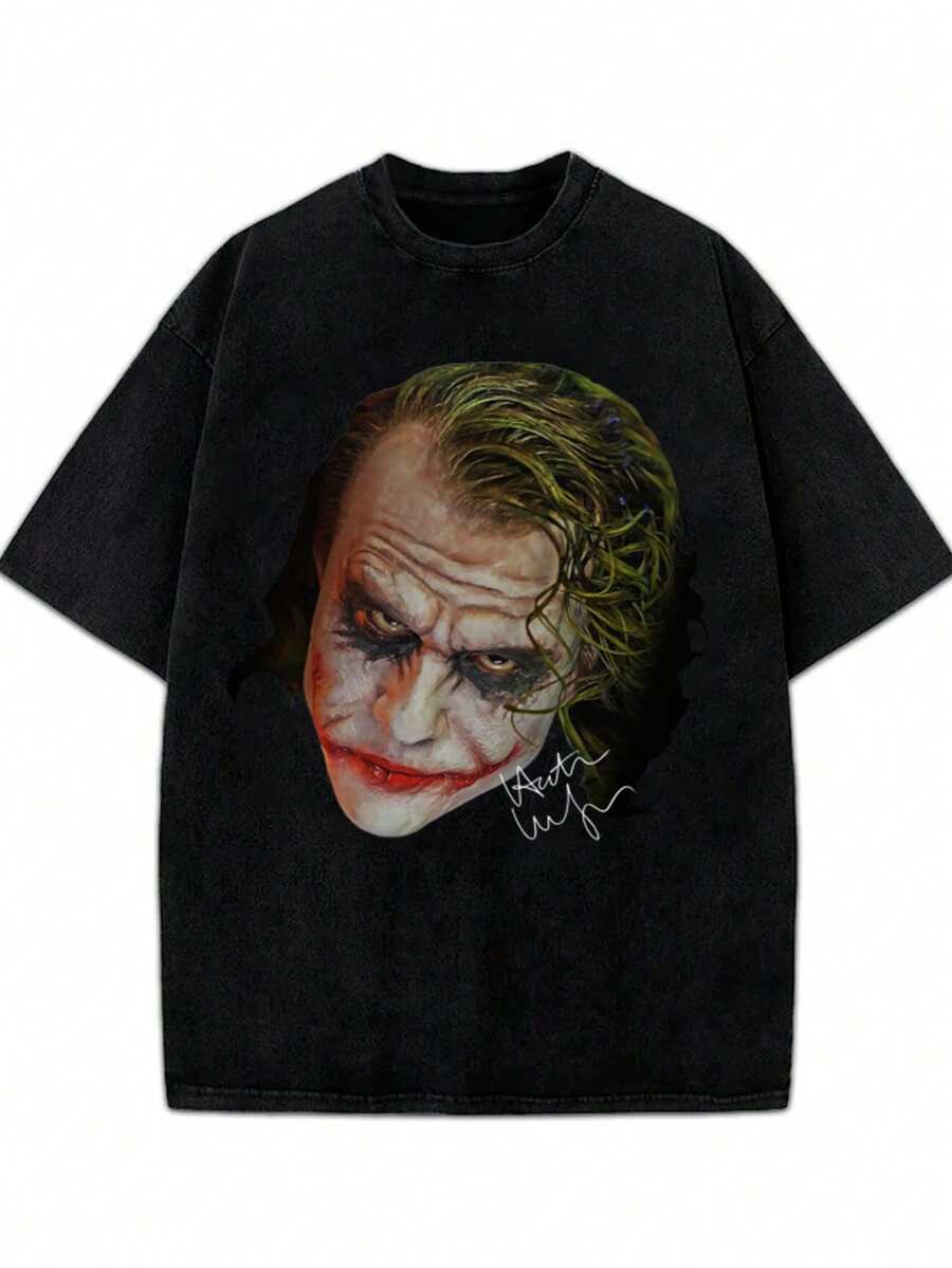 The   Joker Heath Ledger Vintage Style Men T-Shirt - 黑色 - 查看 1