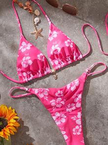 PEPPERMOLLY Bộ bikini hai mảnh màu hồng đậm bán chạy nhất mùa Xuân/Hè 2026, gồm áo và quần tam giác, kiểu dáng gợi cảm và tôn dáng, thích hợp cho kỳ nghỉ biển và tiệc bể bơi của phụ nữ. - Hồng đậm - Xem 3