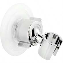 Soporte para cabezal de ducha de mano, giratorio de 360 grados, ajustable, soporte calcomana para barra de ducha de pared, se adapta a superficies lisas y no lisas negro mate - cromo - Ver 2