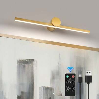 OYLYW Battery Operated Picture Light With Remote,Wireless Dimmable Art Lights For Paintings Rechargeable Gallery Light Artwork Lighting For Canvas, Portrait (Gold,11.4'' Inch)