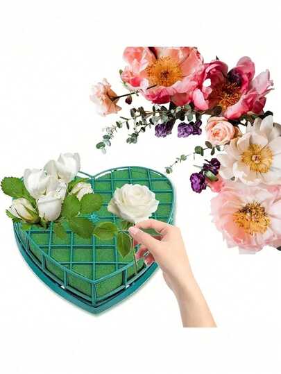 1pc Heart-Shaped Floral Foam Bricks, Flower Clay Wedding Car Decor Heart Shape Flower Foam Cage , Block Mud For Wedding Party Decor Supplies,Valentine's Day Bouquet Foam Bricks ,Wedding Centerpiece Party Decoration DIY Flower Arrangement