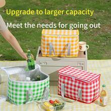1pc Outdoor Picnic Tote Bag, Insulated Lunch Bag, Thick Fabric, Suitable For Office, School, Picnic, Camping, Large Capacity, Portable - Multicolor - View 3