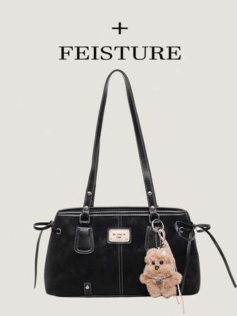 1pc FEISTURE Vintage Large Capacity Underarm Bag, PU Material Bowling Bag For Women, Commute Use, Free Accessory Gift With Store Follow