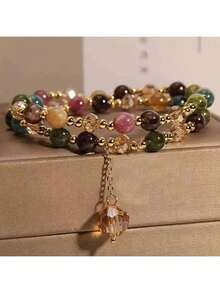 1 chiếc vòng tay hạt pha lê và ngọc trai hai lớp phong cách cổ điển, phù hợp để phụ nữ đeo hàng ngày (Màu hạt ngẫu nhiên) - Nhiều màu - Xem 5