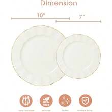 HIGH END Pcs White Wave Plastic Plates With Gold Trim, Fancy Disposable Plate Sets Include 50 Dinner 50 Dessert Plastic Plates, Elegant Disposable Plate Set, Thanksgiving 50 Guests - Ngà voi - Xem 2