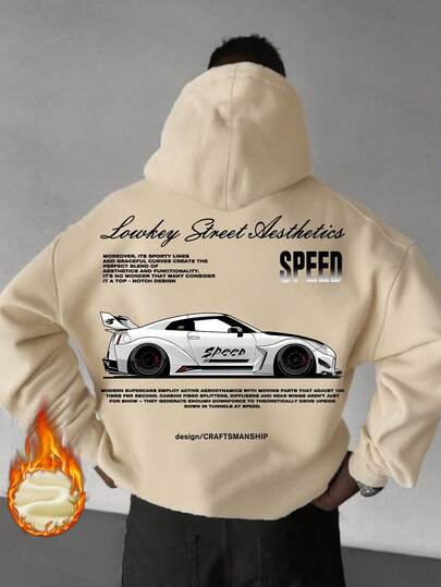Moletom com capuz masculino com estampa de elemento de carro e bolso, moda outono/inverno