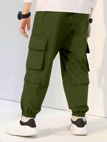 1pc Boys' Fashionable Loose Casual Multi-Pocket Cargo Pants, Versatile For Daily Wear - Army Green - View 2
