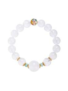 [VE] 1pc High-Quality Natural Blue Quartz Crystal Angel Wing Bracelet, Rare Blue Quartz Energy Fused With A-Grade Jadeite Beads, Paired With Pure Silver Lotus Beads, Powerful Negative Energy Cleansing, Wealth Attraction, Mind-Body Balancing, Each Blue Quartz Bead Shines Uniquely Under Light, Natural Gemstone Silver Jewelry, Unisex Spiritual Accessory. Jewelry Color Randomly Assorted - Bracelet - View 3