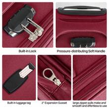 Softside Luggage Set,Expandable Luggage For Extra Capacity,Large Capacity Family Suitcase,Lightweight Waterpoof Resistant Polyester,20inch+28inch,20inch+24inch+28inch - BURGUND/GREY - 查看 7