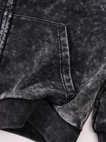Men's Streetwear Style, Distressed Finish, Black Hooded Sweatshirt With Pockets And Zip-Up Design, Suitable For Everyday Casual Wear - Black - View 8