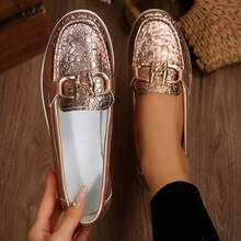 Lightweight Travel Loafers Womens Shoes Spring Fall Casual Flats Metal Buckle Comfortable Outdoor Driving Walking Ladies Shoes Flats - 金色 - 查看 6