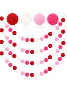 1/2件 6.5英尺毛毡花环，浪漫悬挂式毛绒球花环，适用于情人节、婚礼、生日、新年、节日派对、办公室、客厅、壁炉墙、室内外家居装饰 - 彩色 - 查看 10