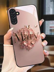 Golden Letters Surrounded By Flowers And Butterflies,High-Quality Tempered Glass Craftsmanship Phone Case Suitable For Compatible With Samsung Galaxy S25/24/23/22/21/20/10 Ultra/FE+,Note20,/Ultra,A70/56/55/54/53/52/51/36/35/34/32/26/25/24/23/16/15/14/06/05/03,Case Suitable For Compatible With Iphone17,17Air,16, 15, 14, 13, 12, 11, PRO MAX, PLUS - 彩色 - 查看 1