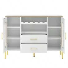 White Sideboard With Glass Fronts And Wine Rack – Sideboard For Dining Room And Living Room – Adjustable Base – Plenty Of Storage And Modern Design - White - View 2