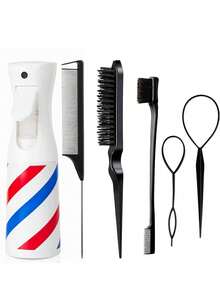 6件套粉色美发造型梳套装，男女通用卷发梳，包含200毫升喷雾瓶、1把直发梳、1把蓬松梳、1把尖尾梳和2个编发工具，适用于化妆、夏季Y2K风格美发造型。 - 彩色 - 查看 16