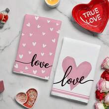 2/4 Packs Valentine's Day Gift Heart Pattern Red & Pink Rectangular Design Hand Towels, Wipes, Hand Towels For Valentine's Party, Bathroom, Table, Kitchen Decorative Hand Towels
