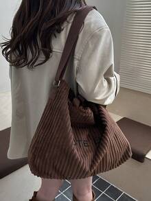 Retro European Style Fashion Corduroy Letter Print Women's Elegant Shoulder Handbag - Coffee Brown - View 4