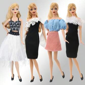 4pcs 30cm/11.82in Doll Dresses, 4 Different Fashionable Mini Dresses, Stylish And Doll Dress Outfits, Good Choice For Young People, Suitable As Christmas Or Birthday Gifts, Doll Not Included, New Doll Mini Dress Set, Fashionable Doll Clothes, Exquisite Decoration