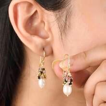 Gempires Pearl Drop Earring Women With Gemstone Beads In 14k Gold Plated French Hook Easy And Comfortable Wear - 多碧璽 - 查看 2