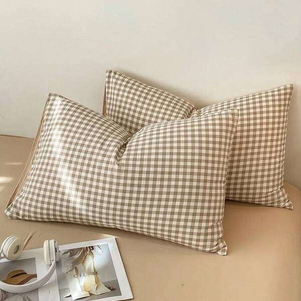 Federa per cuscino in poliestere a quadri beige, copripiumino, dimensioni 48x74cm 50x75cm, decorazione camera da letto neutra e morbida