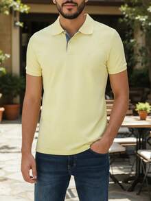 Ogochi Men's Basic Plain Polo Shirt With Logo, No Pocket, Original - Yellow - View 3