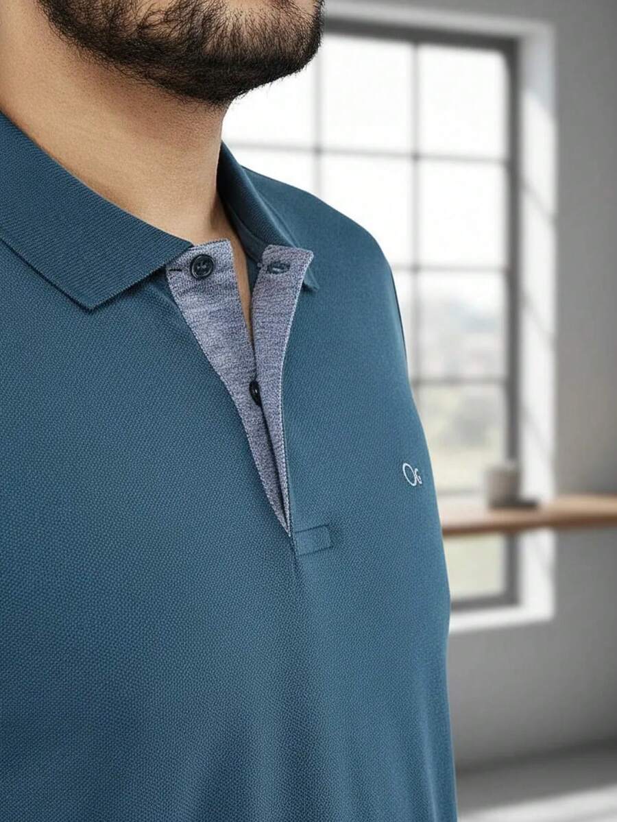 Ogochi Men's Basic Plain Polo Shirt With Logo, No Pocket, Original - Legion Blue - View 1