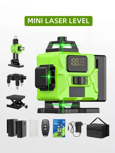 16 Linien 360° Laser Nivelliergerät Hochleistungsset | Hochpräziser wiederaufladbarer Lithium-Ionen-Akku, einstellbare Helligkeit, Touchsteuerung, Augenschutz, Diagonalfunktion | Komplettes Zubehörset mit 2 Akkus, Fernbedienung & Stativ