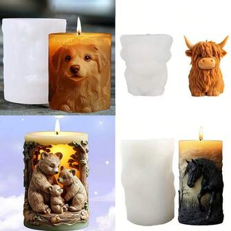 1个动物图案（狗、牦牛、熊、马）蜡烛工艺硅胶模具