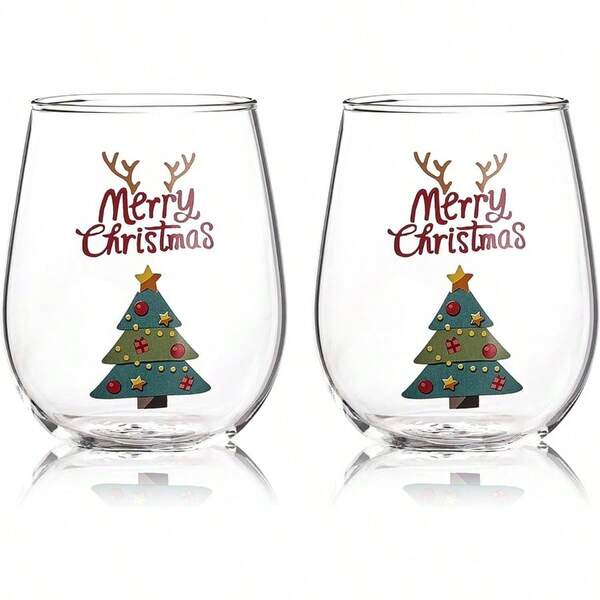 Tree Stemless Wine Glasses, 400ML Festive Party Cups Holiday Cheer, Unique Themed Cup Friends, Family, Women Men 2
