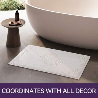 100% Cotton Hotel Absorbent Bath Mat, Thick Bathroom Non-Slip Rug, Machine Washable Bathroom Carpet