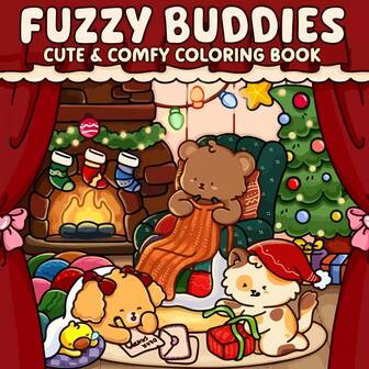 1 pieza Libro para colorear de Navidad para adultos "Fuzzy Buddies" de 21x21cm, papel opaco grueso, líneas claras | Adorables amigos peludos y escenas navideñas acogedoras, alivio del estrés, regalo de Navidad ideal, otoño. Papelería, útiles escolares, dibujo y pintura