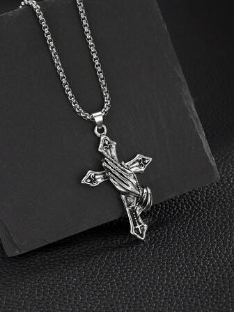 1pc Fashionable European & American Retro Style Simple Cross Pendant Necklace For Men