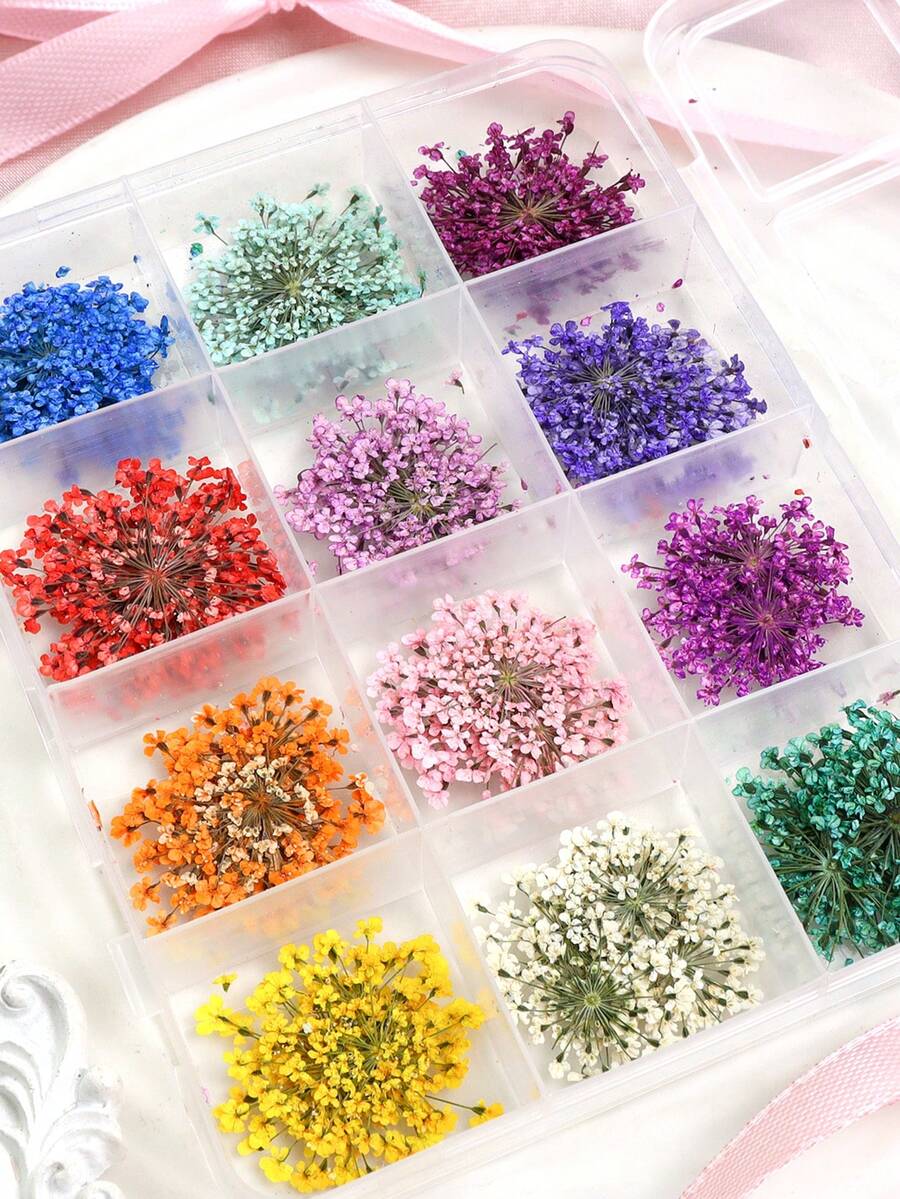 1 boîte de décorations d'art floral pour ongles colorées - fournitures de fleurs pressées créatives pour le DIY, convient pour le printemps/l'été, couleurs vibrantes pour les ongles des femmes