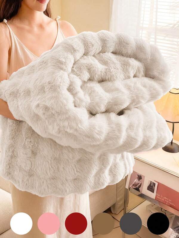 1pc Solid Colour Plush Blanket, Multi-Color Options, Soft Warm Faux Fur Luxury Style Throw For Multi-Purpose Use In Living Room, Bedroom And Sofa, Fluffy Long Plush Blanket, Soft And Comfortable Couches Blankets, Autumn Decor, Room Decor, Back To School, School Supplies