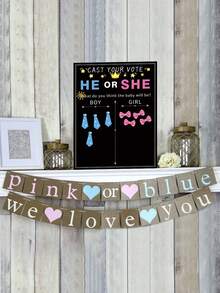 55pcs/Set Gender Reveal Party Game Poster,"He Or She, Cast Your Vote" Prediction Board With Blue Tie & Pink Bow Stickers,Fun Interactive Game For Baby Shower & Pregnancy Announcements. - Multicolor - View 2