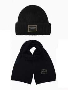 女士冬季围巾两件套 - 黑色羊毛帽、大头针织帽、保暖帽、保暖围巾 - 彩色 - 查看 9