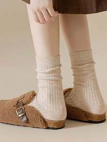 6 pares de calcetines de media caña para mujer, de estilo simple con rayas verticales sólidas y gruesas, cálidos y transpirables, para otoño/invierno