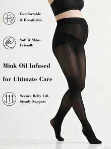 1pc Plus Size Maternity Pantyhose With Horse Oil, Ultra-Thin Shiny Sexy Summer Style, Anti-Snag Anti-Slip Crotch, Minimalist Solid Color Elastic Leggings - Multicolor - View 5