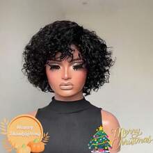 Curly Wave Short Wig Human Hair Glueless Loose Curly Human Hair Wig 1B Black,1B30 Black With Brown Brazilian Virgin Human Hair Curly Bob Wig- Full Machine Made Wig Rose Net Cap Curly Wave Wig For Women, Natural Look For Thanksgiving Day,Christmas,Daily Wear Curly Wig Human Hair Natural Looking