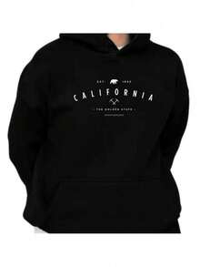 Casaco De Frio Flanelado Moletom Estampado California Golden State Frases Outono Inverno - Preto - Visão 2