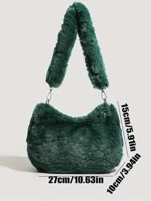 新款秋冬毛绒新月拉链单肩包，休闲斜挎包 - 彩色 - 查看 4