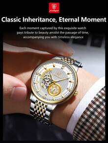 POEDAGAR 1pc Men's Stainless Steel Automatic Hollow Tourbillon Mechanical Wristwatch, Casual Men's Watch, Waterproof Luminous Function, Fashion Men's Wristwatch, Suitable For Daily Wear, Men's Gift - White - View 11