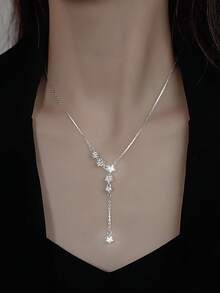 1件S925纯银奢华闪耀星形项链，独特锆石优雅高端星形流苏颈链，时尚精致项链礼品 - 星星 - 查看 9